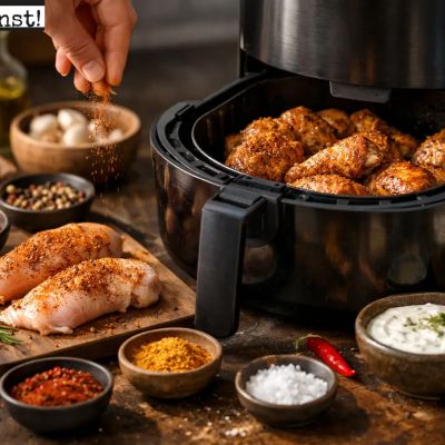 Hähnchen würzen im Airfryer richtig gut
