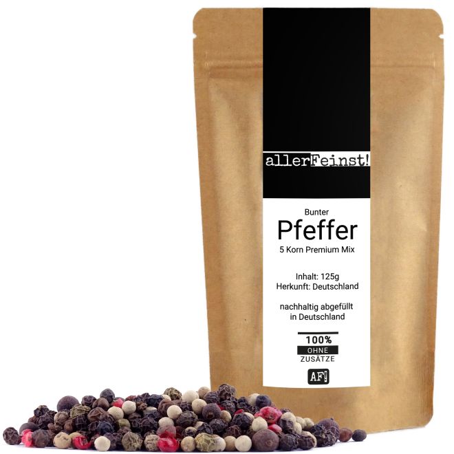 Pepe colorato intero - Miscela Premium di 5 grani di pepe per macinapepe - 125 g