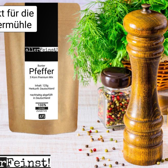 Pepe colorato intero - Miscela Premium di 5 grani di pepe per macinapepe - 125 g