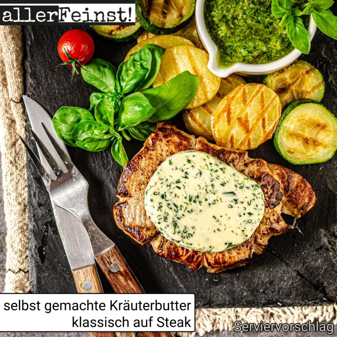 Premium Kräuterbutter Gewürz mit Röstzwiebeln - Gewürzzubereitung - für köstliche Kräuter Butter und mehr - 80g