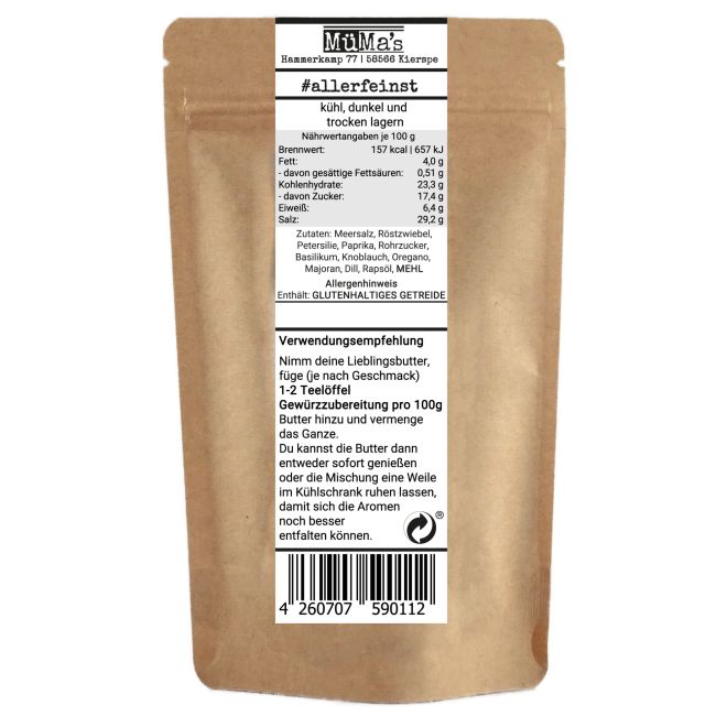 Premium Kräuterbutter Gewürz mit Röstzwiebeln - Gewürzzubereitung - für köstliche Kräuter Butter und mehr - 80g