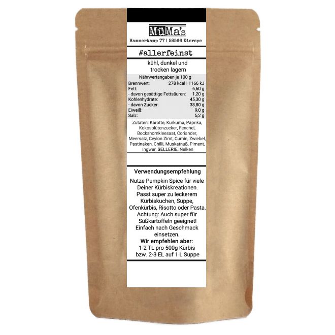 Premium Pumpkin Spice - Hochwertige Kürbis Gewürzzubereitung für Pumpkin Pie, Kürbissuppe, Ofenkürbis und vieles mehr - 100 g
