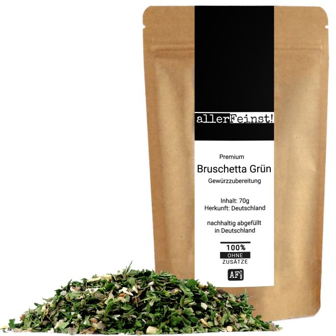 Premium Bruschetta Grün Gewürzzubereitung für Dips, Aufstriche, Saucen, Salate, Antipasti, Grillgewürze - 70g