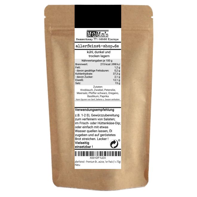 Premium Bruschetta Grün Gewürzzubereitung für Dips, Aufstriche, Saucen, Salate, Antipasti, Grillgewürze - 70g