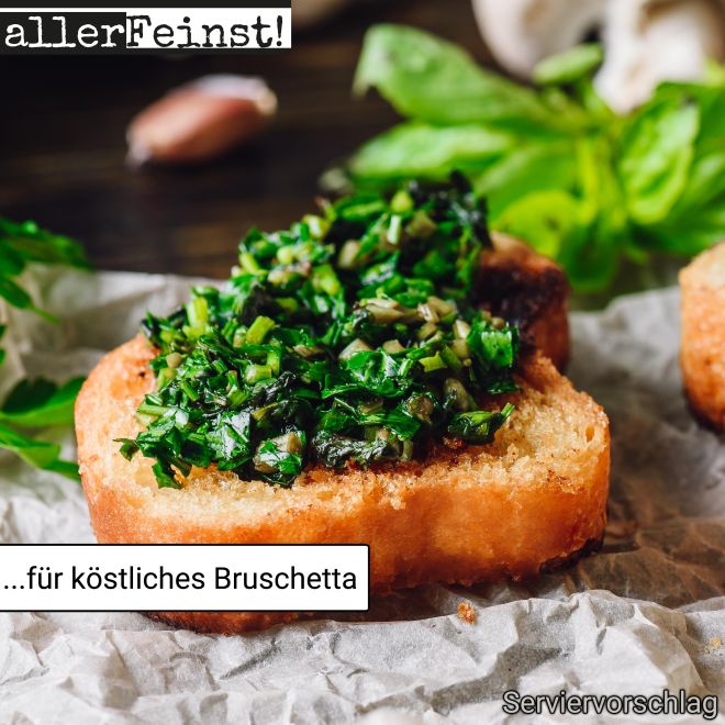 Premium Bruschetta Grün Gewürzzubereitung für Dips, Aufstriche, Saucen, Salate, Antipasti, Grillgewürze - 70g