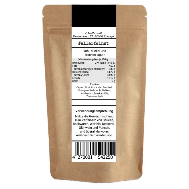 Secret d'hiver de grand-mère Epices pour pain d'épices - Mélange d'épices pour pain d'épices, pâtisseries, gaufres, sauces, punch - 100g