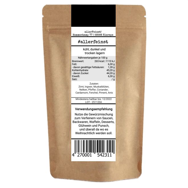 Opa's Kerstzonde speculaaskruiden - speculaaskruidenmix voor speculaas, koekjes, wafels, koekjes, sauzen - 100g