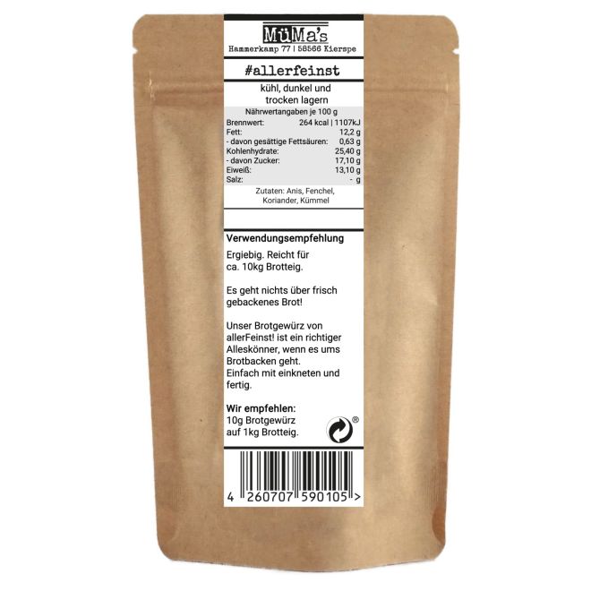 Brotgewürz - Premium Brot Gewürzmischung gemahlen - Für rustikales Bauernbrot und andere Brotback-Ideen - 100g