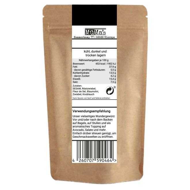 Bagel & Stulle - Seasoning für Brot, Stullen, Bagels, Brötchen, Avocado, Salat Topping und mehr - 100g