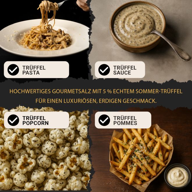 Premium Trüffelsalz mit 5% Trüffel | Gourmet Fleur de Sel Trüffelgewürz | Echter Sommertrüffel | Tuber aestivum - 50g