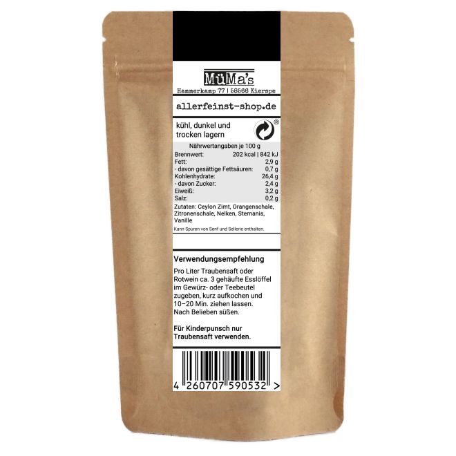 Mein Lieblings-Punsch | Premium Gewürzmischung mit Ceylon-Zimt, Orange & Sternanis für Glühwein, Punsch & Heißgetränke - 125g