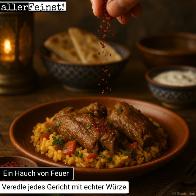 Pul Biber Premium Aleppo Pepper - Hochwertige Gewürz-Chili - Flocken mit Rapsöl & Meersalz - 100g