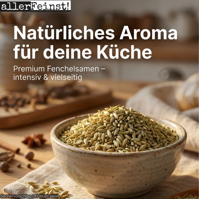 Fenchelsamen Ganz - Aromatisch & Würzig | Foeniculum vulgare | Intensiv anisartiger Geschmack | Gewürz für Küche, Tee & mehr - 100g