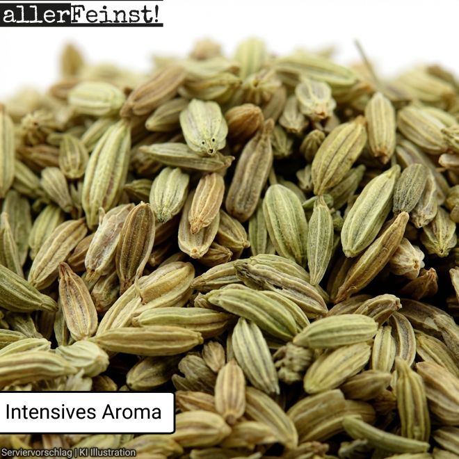 Fenchelsamen Ganz - Aromatisch & Würzig | Foeniculum vulgare | Intensiv anisartiger Geschmack | Gewürz für Küche, Tee & mehr - 100g