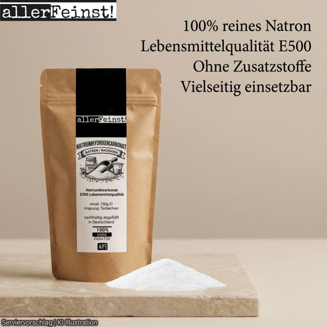 Natron/Backpulver Ersatz - Reines Natriumbicarbonat (Natriumhydrogencarbonat) E500 Lebensmittelqualität - Vielseitig für Haushalt, Küche und mehr - 150g