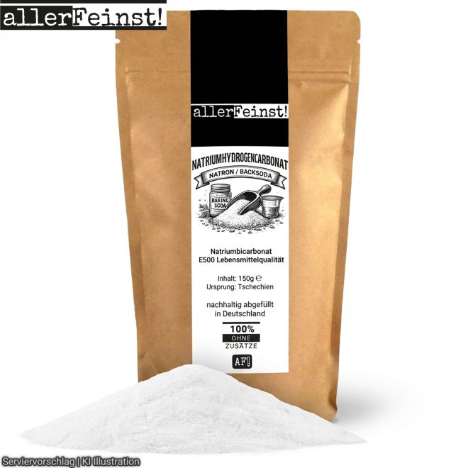 Natron/Backpulver Ersatz - Reines Natriumbicarbonat (Natriumhydrogencarbonat) E500 Lebensmittelqualität - Vielseitig für Haushalt, Küche und mehr - 150g
