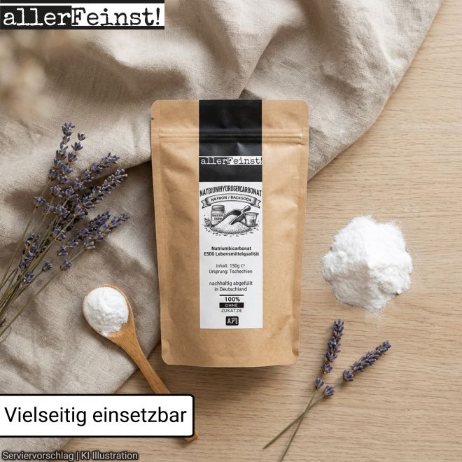Natron/Backpulver Ersatz - Reines Natriumbicarbonat (Natriumhydrogencarbonat) E500 Lebensmittelqualität - Vielseitig für Haushalt, Küche und mehr - 150g