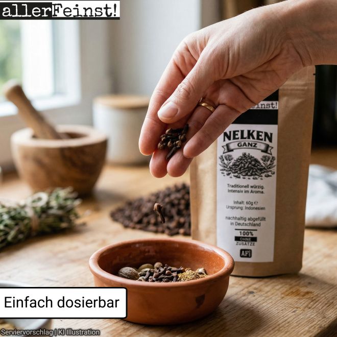 Ganze Gewürznelken | intensives Nelken Aroma für Rotkohl, Wild, Glühwein, Chai, Gebäck, und Marinaden - aromatisches Gewürz für süße und herzhafte Rezepte - 60g