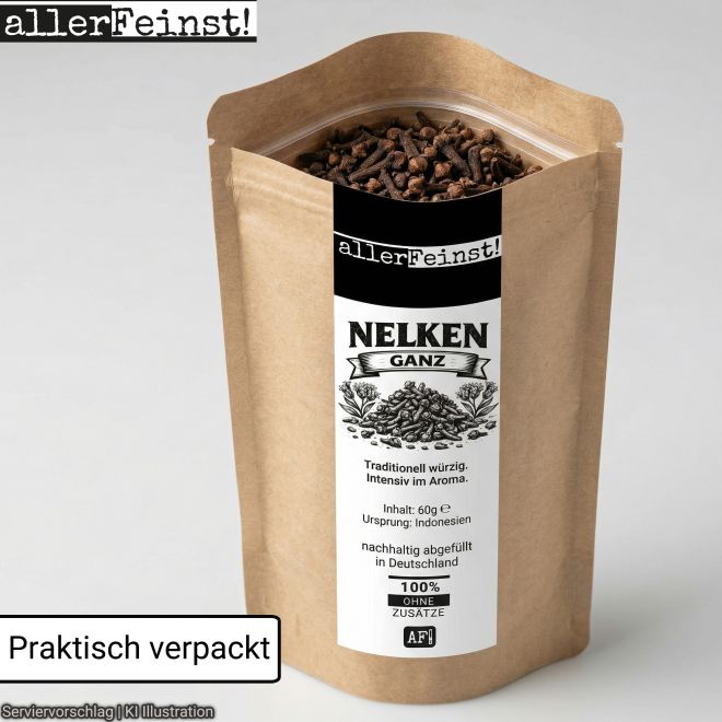 Ganze Gewürznelken | intensives Nelken Aroma für Rotkohl, Wild, Glühwein, Chai, Gebäck, und Marinaden - aromatisches Gewürz für süße und herzhafte Rezepte - 60g