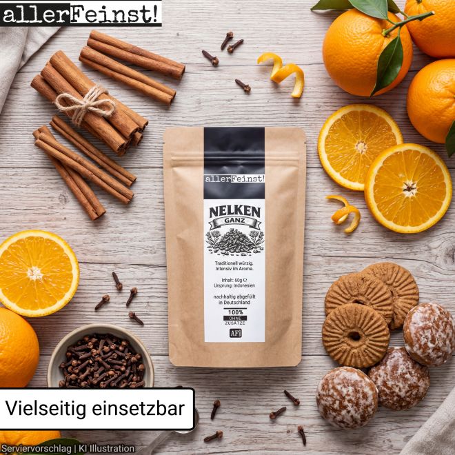 Ganze Gewürznelken | intensives Nelken Aroma für Rotkohl, Wild, Glühwein, Chai, Gebäck, und Marinaden - aromatisches Gewürz für süße und herzhafte Rezepte - 60g