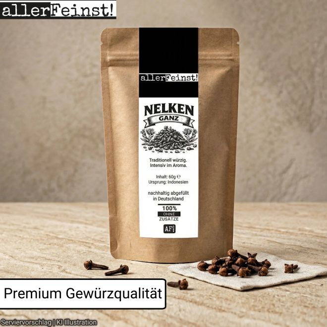 Ganze Gewürznelken | intensives Nelken Aroma für Rotkohl, Wild, Glühwein, Chai, Gebäck, und Marinaden - aromatisches Gewürz für süße und herzhafte Rezepte - 60g