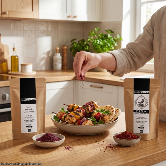 Gewürz Set - Feine Aromen des Südens - Säure & Schärfe - Premium Sumach Pulver (125g) und Pul Biber Premium Aleppo Pepper (100g)