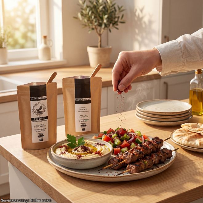 Gewürz Set - Feine Aromen des Südens - Säure & Schärfe - Premium Sumach Pulver (125g) und Pul Biber Premium Aleppo Pepper (100g)