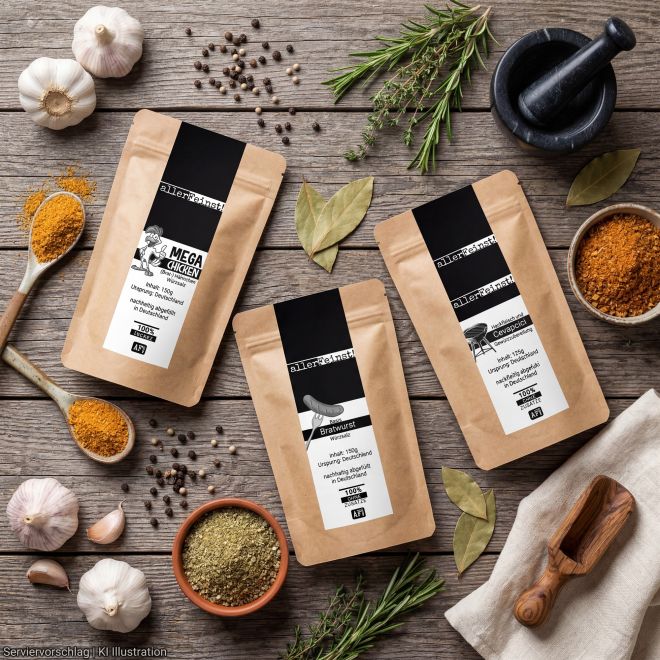 Grill Gewürz Set – Bratwurst, Cevapcici & Hähnchen Gewürz – BBQ Bundle für Fleisch, Marinade & Grill – Premium Gewürzmischungen ohne Zusatzstoffe – Made in Germany