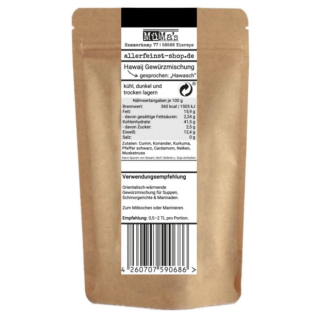 Hawaij Gewürzmischung | Orientalische Gewürzspezialität mit Cumin, Kardamom & Kurkuma | Für Suppen, Schmorgerichte und Marinade - 100g