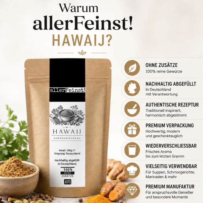 Hawaij Gewürzmischung | Orientalische Gewürzspezialität mit Cumin, Kardamom & Kurkuma | Für Suppen, Schmorgerichte und Marinade - 100g