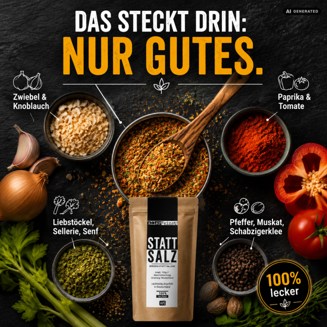 allerFeinst! Statt Salz | Gewürzmischung ohne Salzzusatz | 100 g