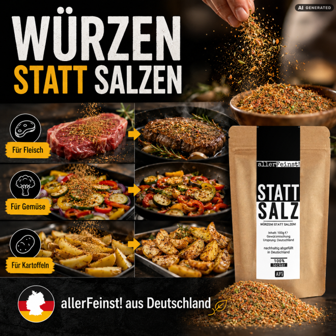 allerFeinst! Statt Salz | Gewürzmischung ohne Salzzusatz | 100 g