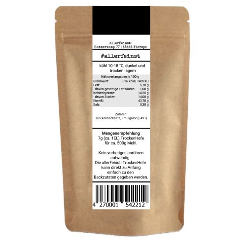 Trockenhefe - feinkörnige Premium Trockenhefe / Backhefe Germ Yeast für z.B. Ciabatta, Pizzateig, Kuchen, Gebäck, uvm - 150g