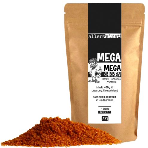 Premium Brathähnchen Gewürz - Mega Mega Chicken - köstliches Hähnchen Gewürzsalz für Marinaden, Wings und mehr - 400g