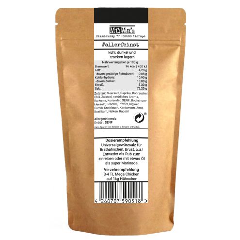 Premium Brathähnchen Gewürz - Mega Mega Chicken - köstliches Hähnchen Gewürzsalz für Marinaden, Wings und mehr - 400g