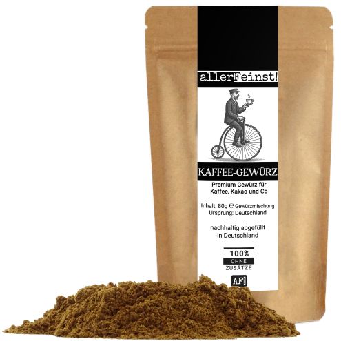 Premium Kaffee Gewürz | Mokka Gewürzmischung | Cappuccino u. Latte Macchiato Topping | arabischer Kaffeegenuss mit Ceylon-Zimt, Kardamom, Vanille, etc. - 80g