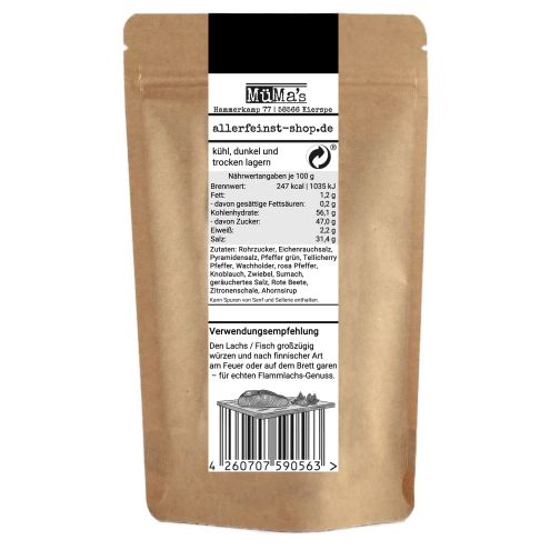 Flammlachs Gewürz - Premium Würzmischung für skandinavischer Feuerlachs, Holzbrettlachs, Fisch - nach finnischer Art - ohne Glutamat - 125g