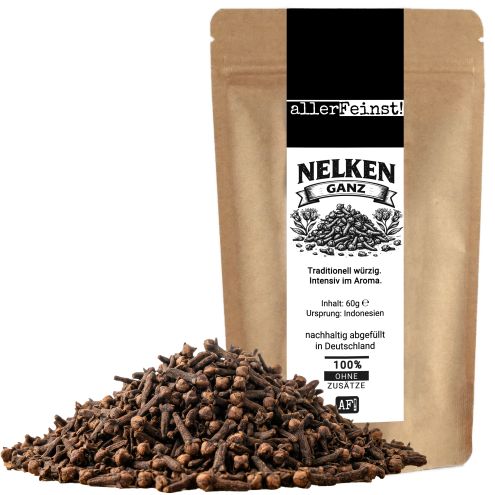 Ganze Gewürznelken | intensives Nelken Aroma für Rotkohl, Wild, Glühwein, Chai, Gebäck, und Marinaden - aromatisches Gewürz für süße und herzhafte Rezepte - 60g