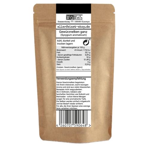 Ganze Gewürznelken | intensives Nelken Aroma für Rotkohl, Wild, Glühwein, Chai, Gebäck, und Marinaden - aromatisches Gewürz für süße und herzhafte Rezepte - 60g