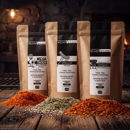 Grill Gewürz Set – Bratwurst, Cevapcici & Hähnchen Gewürz – BBQ Bundle für Fleisch, Marinade & Grill – Premium Gewürzmischungen ohne Zusatzstoffe – Made in Germany
