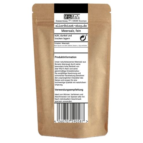 Meersalz fein aus Bonaire | Naturbelassenes Premium Meersalz ohne Zusätze | Feines Gourmetsalz für Küche, BBQ & Feinkost – 125 g