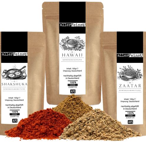 Orientalisches Gewürzset 3er Set | Shakshuka, Hawaij & Zaatar | Premium Gewürzspezialitäten | Geschenkset für orientalische Küche (3 x 100g)